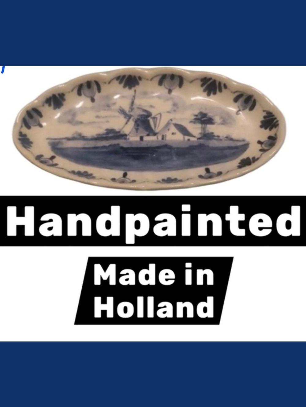 Hand-Painted Delft Blue Oval Dish Elesva Delfts Blauw Handpainted‎ Holland Made